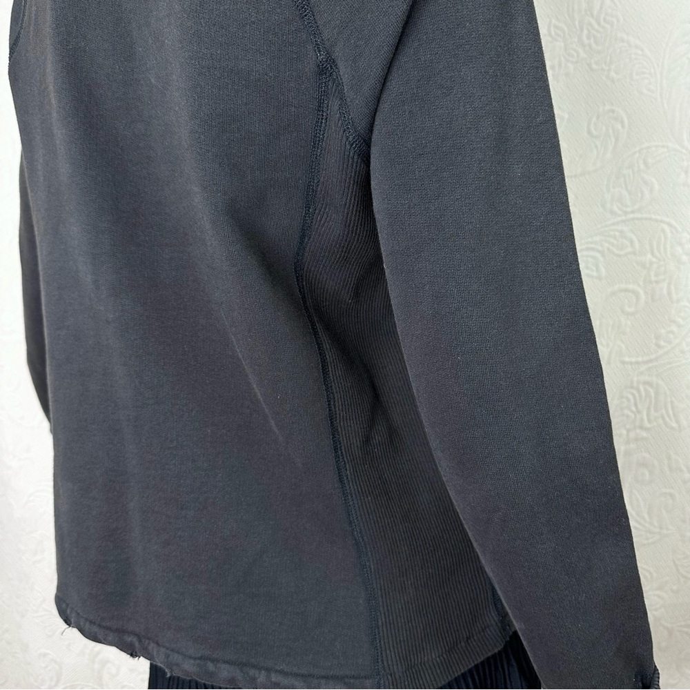 James Perse 2 (M) Distressed Black One-Snap Open Front Sweatshirt Jacket - Picture 11 of 16